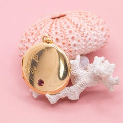 18k Floral round photo locket - solid 18 karat gold Ruby Family heirloom