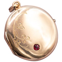 18k Floral round photo locket - solid 18 karat gold Ruby Family heirloom