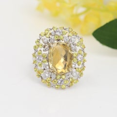 18k Floral Yellow Ring with Sapphire and Diamonds Solid Gold