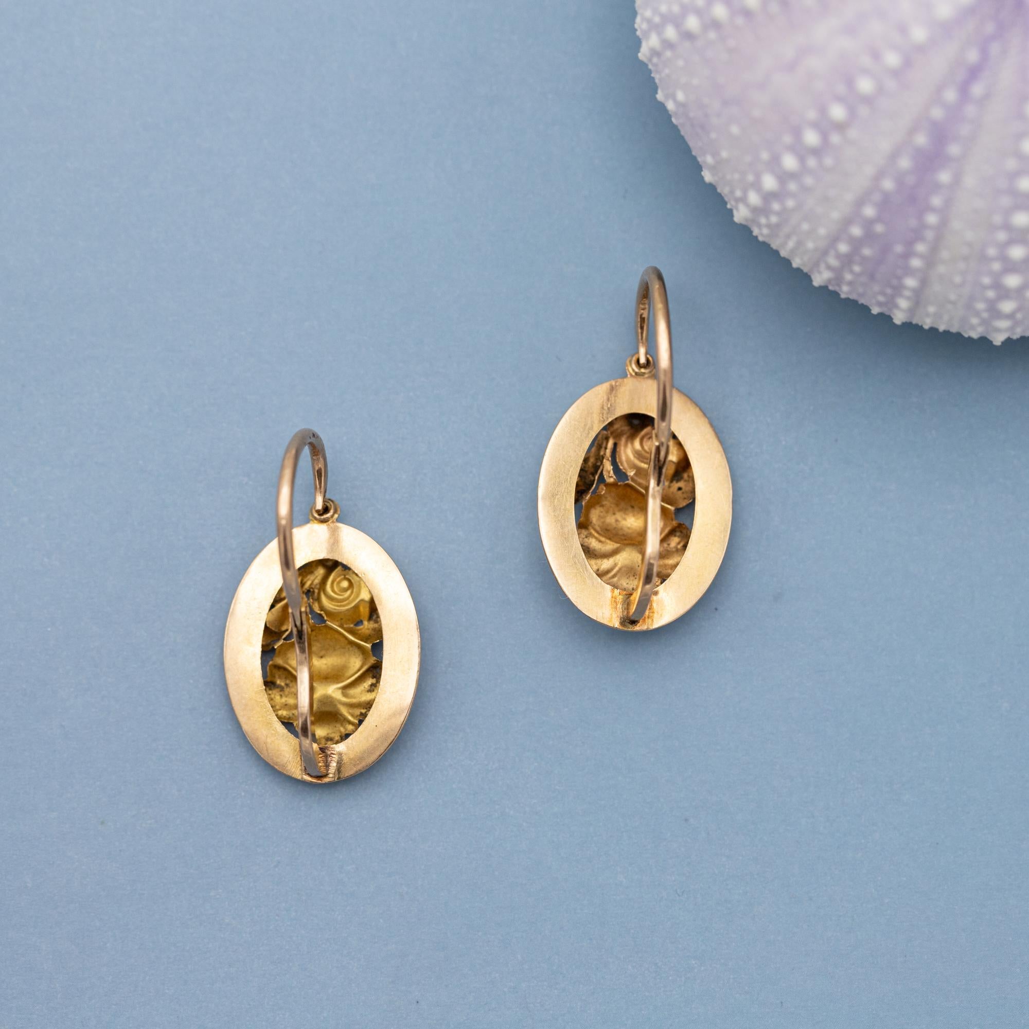 18K flower earrings - Antique floral dangling earrings - 18 karat solid gold 2