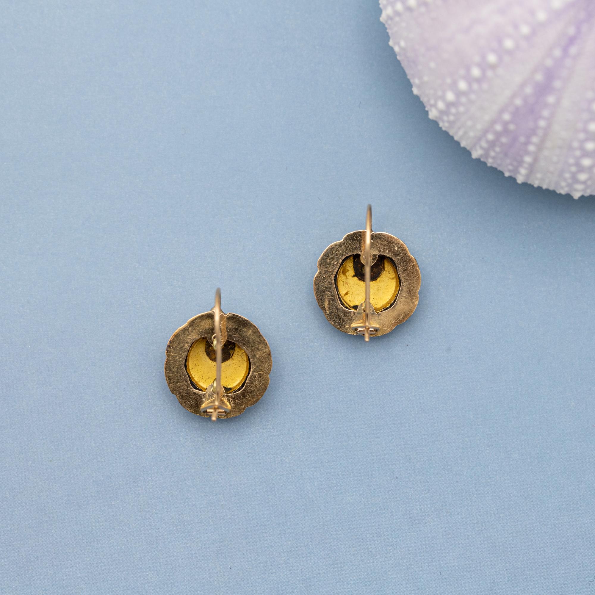 18K flower earrings - Antique sleepers, Victorian Dormeuses - Europe Art Nouveau 6