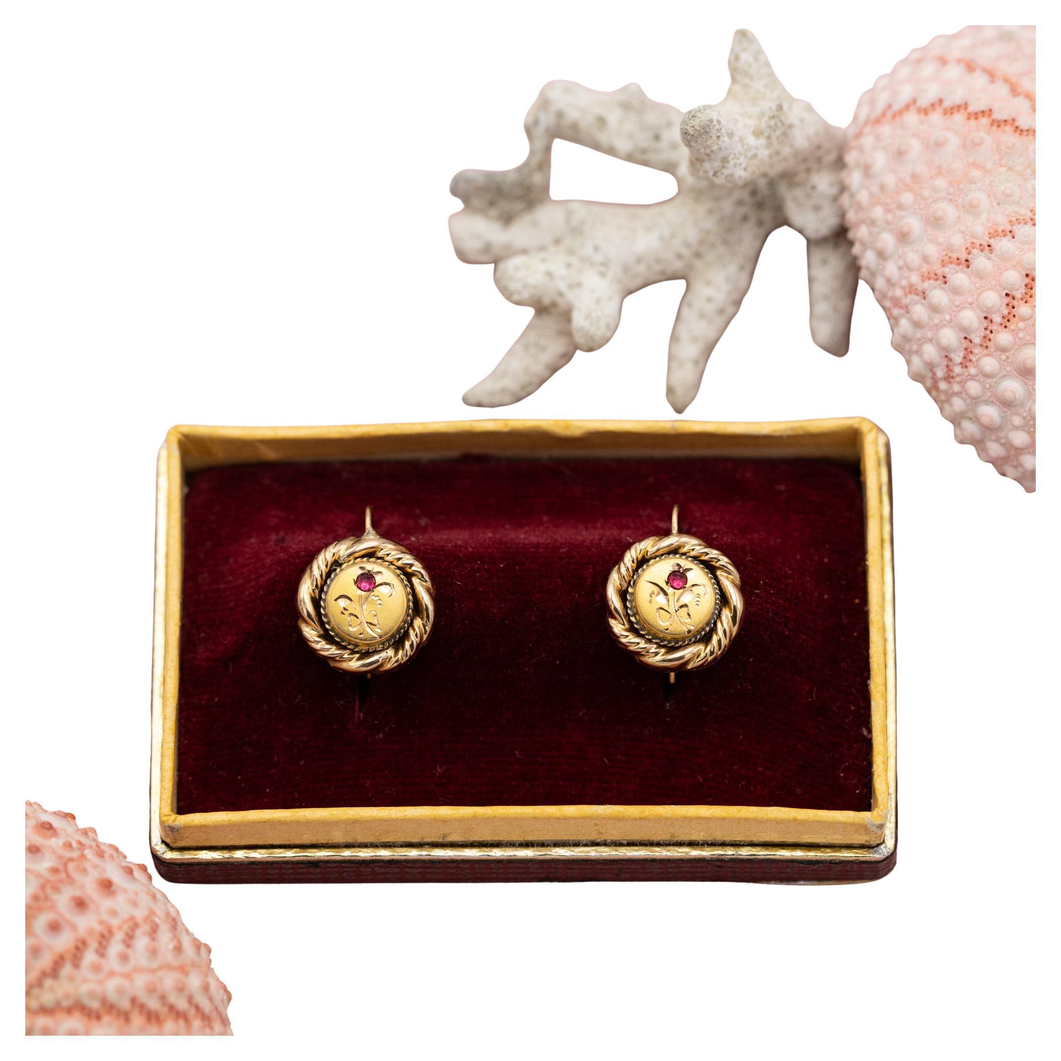 Pendientes flor 18K - Dormeuses antiguos, Dormeuses victorianos - Europa Art Nouveau