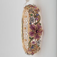 18k Flower Garden Collection Bracelet with Diamonds, Tourmaline, Sapphires, Ruby