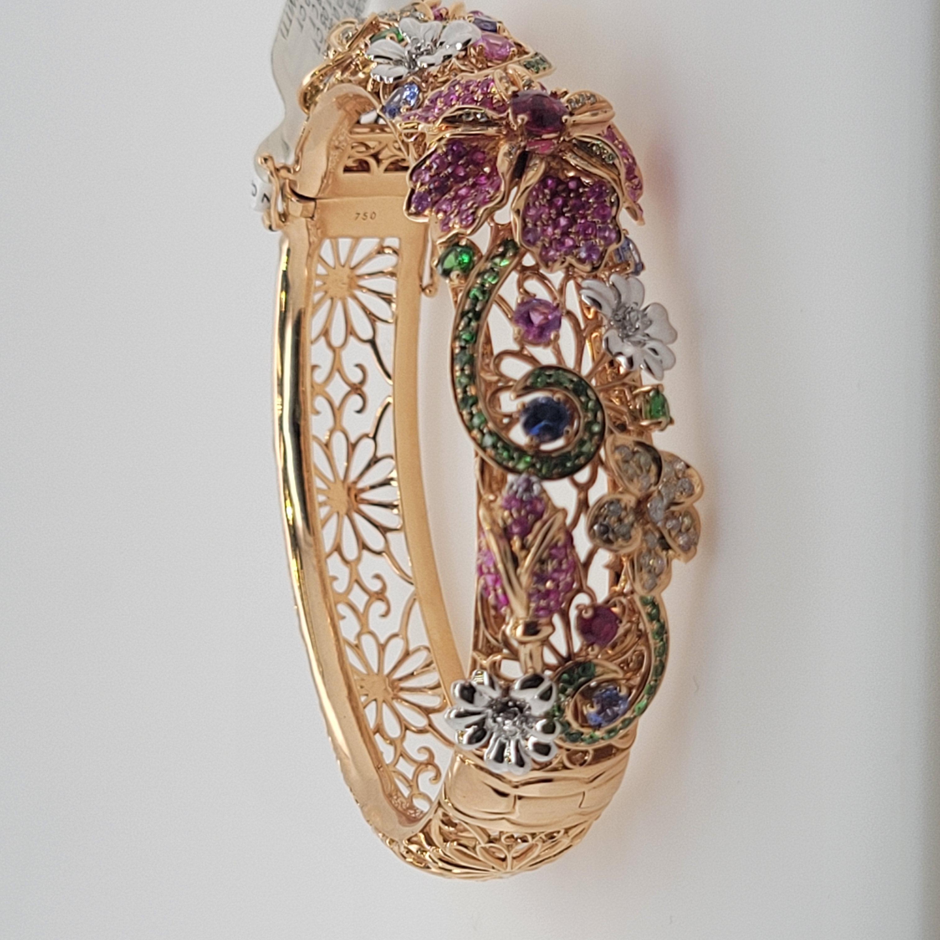 Moderne Bracelet Flower Garden Collection 18k avec diamants, tourmaline, saphirs et rubis en vente