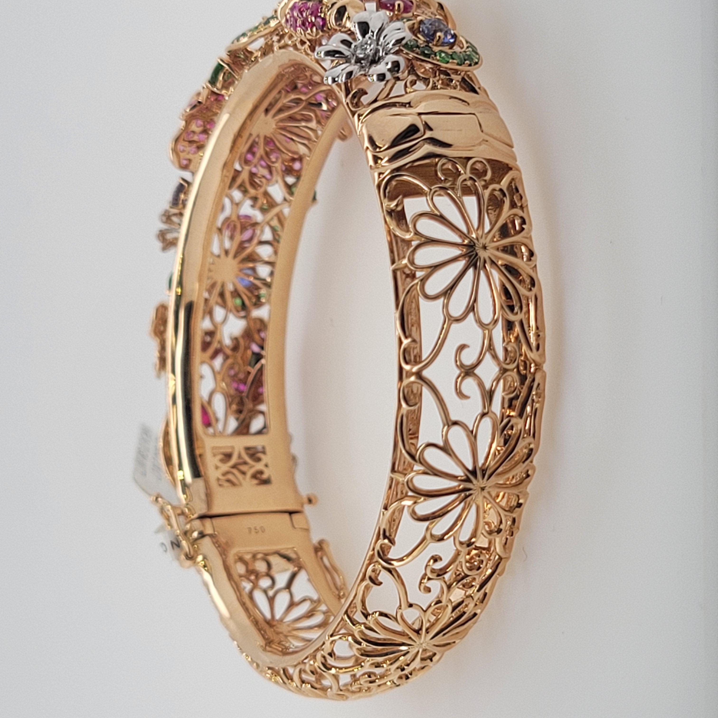Taille ronde Bracelet Flower Garden Collection 18k avec diamants, tourmaline, saphirs et rubis en vente
