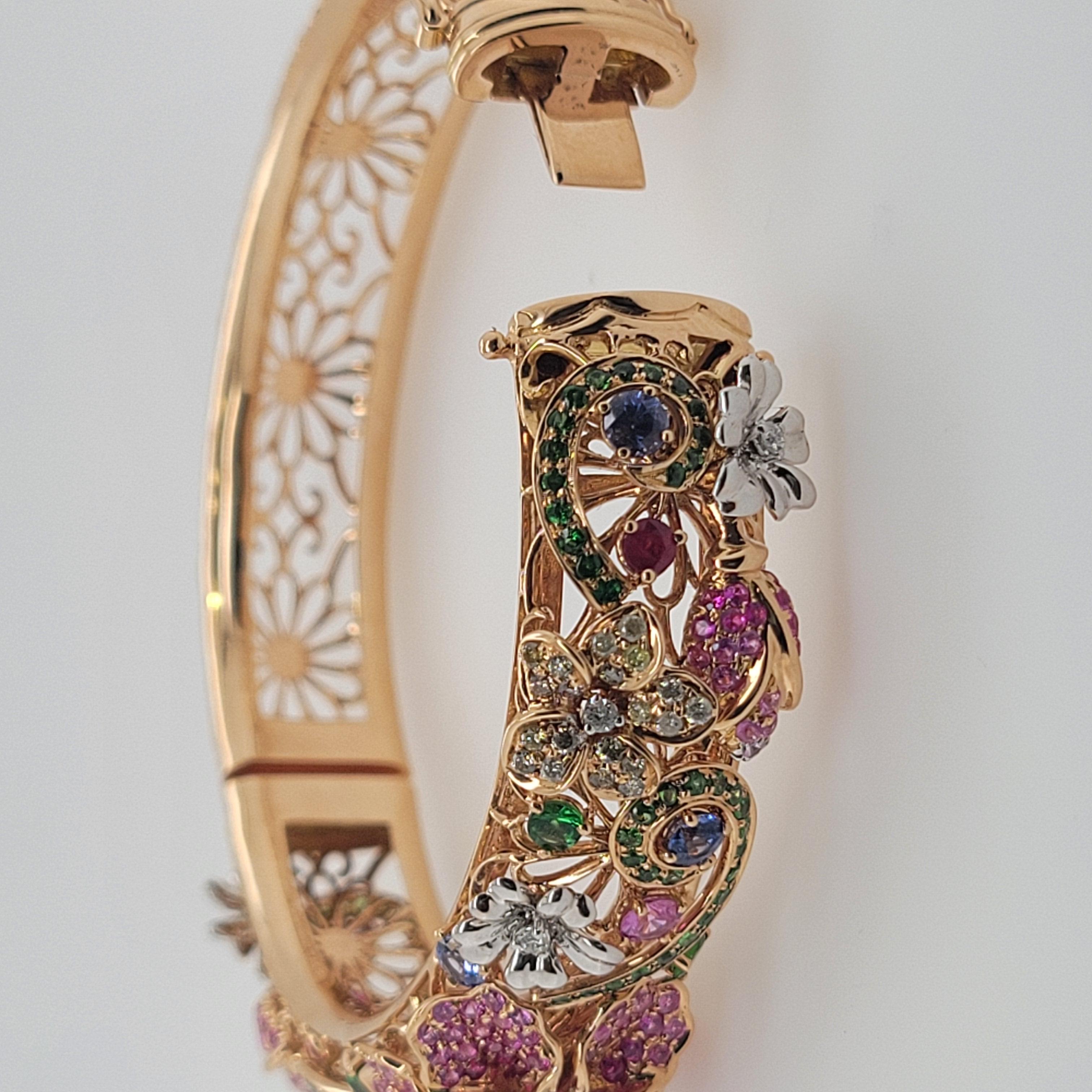 18k Flower Garden Collection Bracelet with Diamonds, Tourmaline, Sapphires, Ruby In New Condition For Sale In Hong Kong, HK