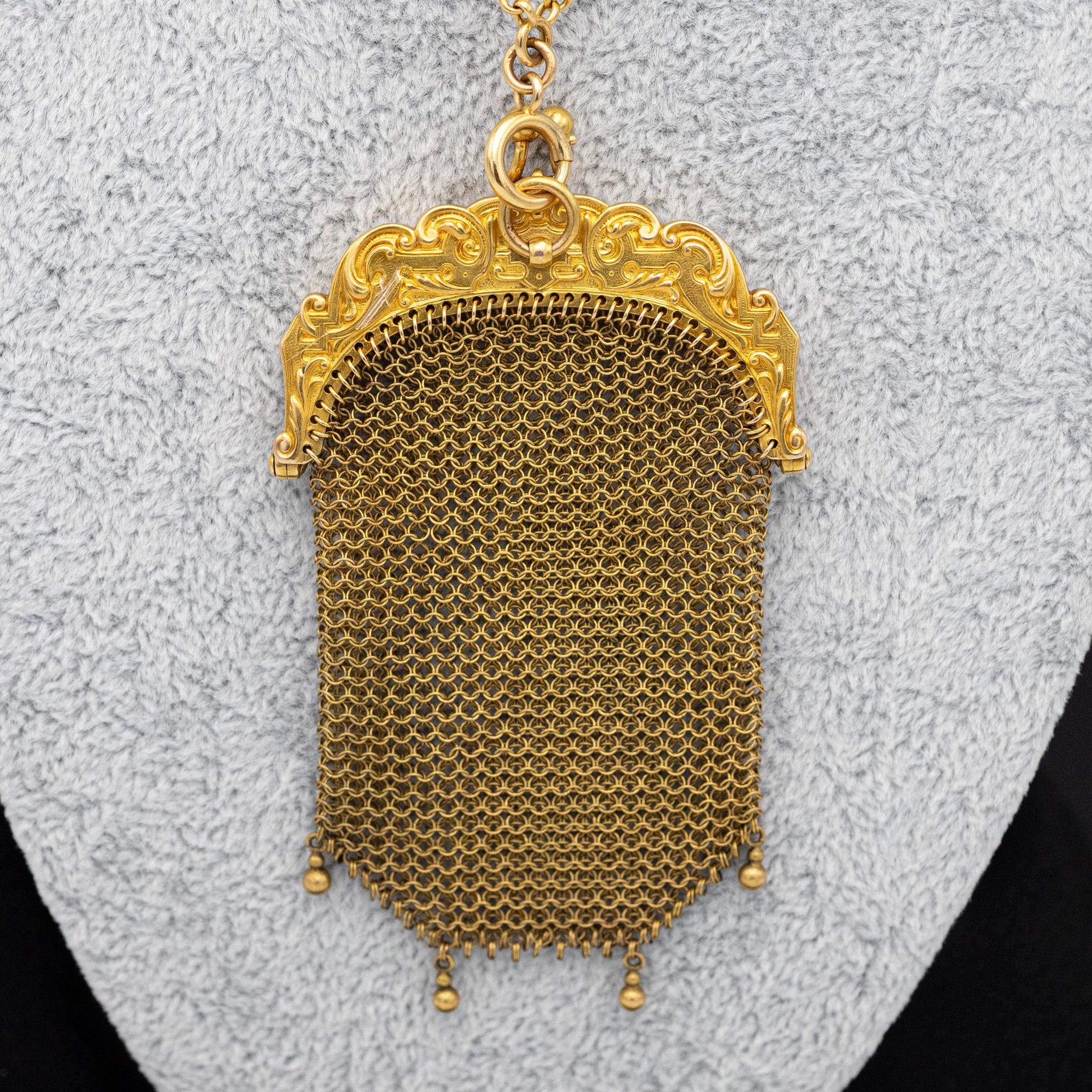 18k Französische antike Gold Mesh-Handtasche aus Mesh - Jugendstil - Kleine goldene Münztasche  für Damen oder Herren im Angebot