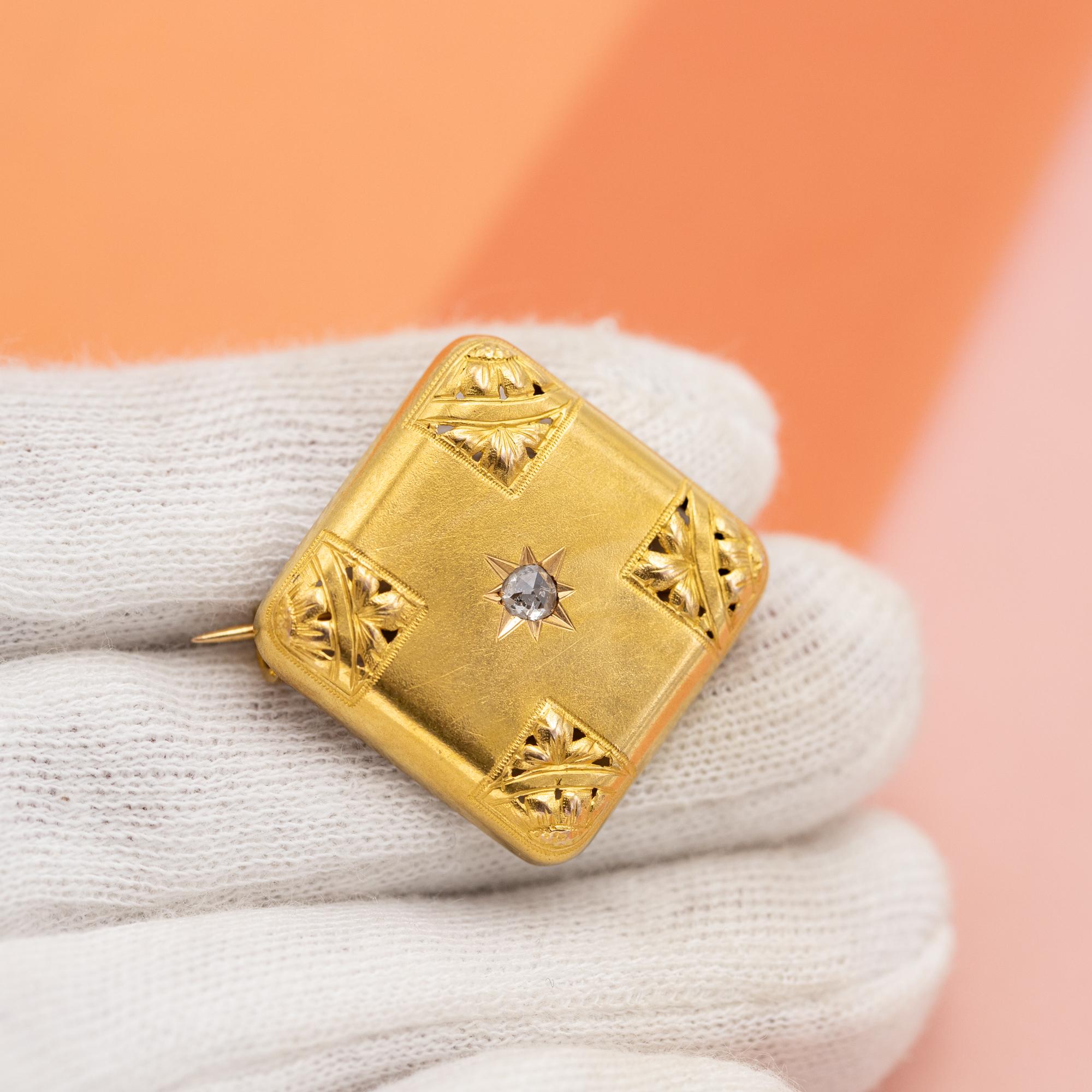 Women's or Men's 18k French Art Nouveau brooch - Late Victorian jewelry - diamond Floral brooch