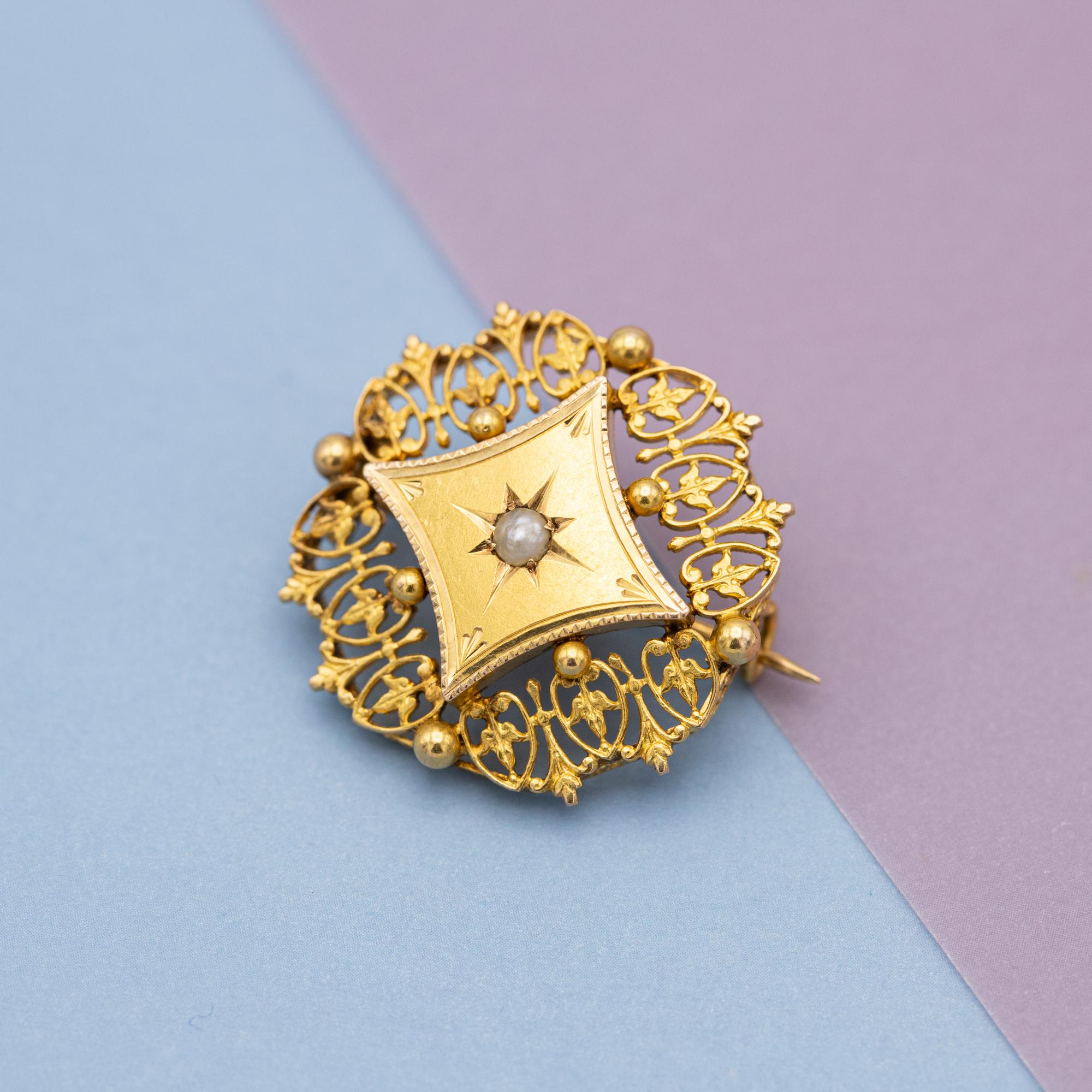 18k French Art Nouveau brooch - Late Victorian jewelry - Floral Napoleon III pin 6