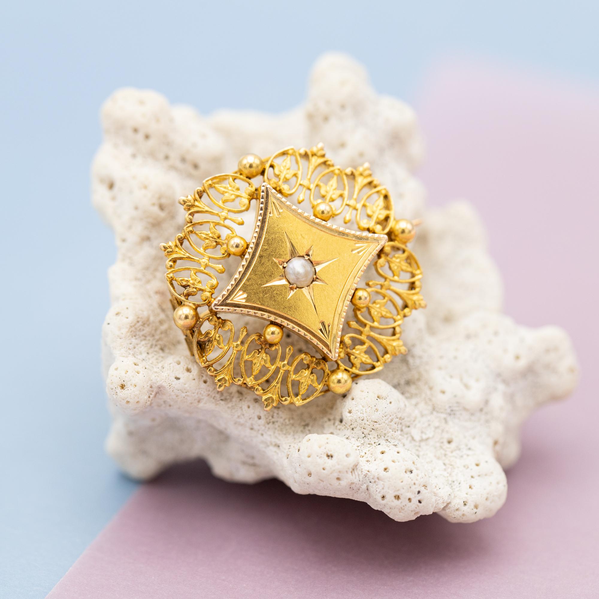 We are happy to introduce you to this work of art from the Napoleon III period during the late 19th century, also known as the late Victorian period. This collar brooch is crafted 18 K solid gold and features stunning geometrical decoration. In the