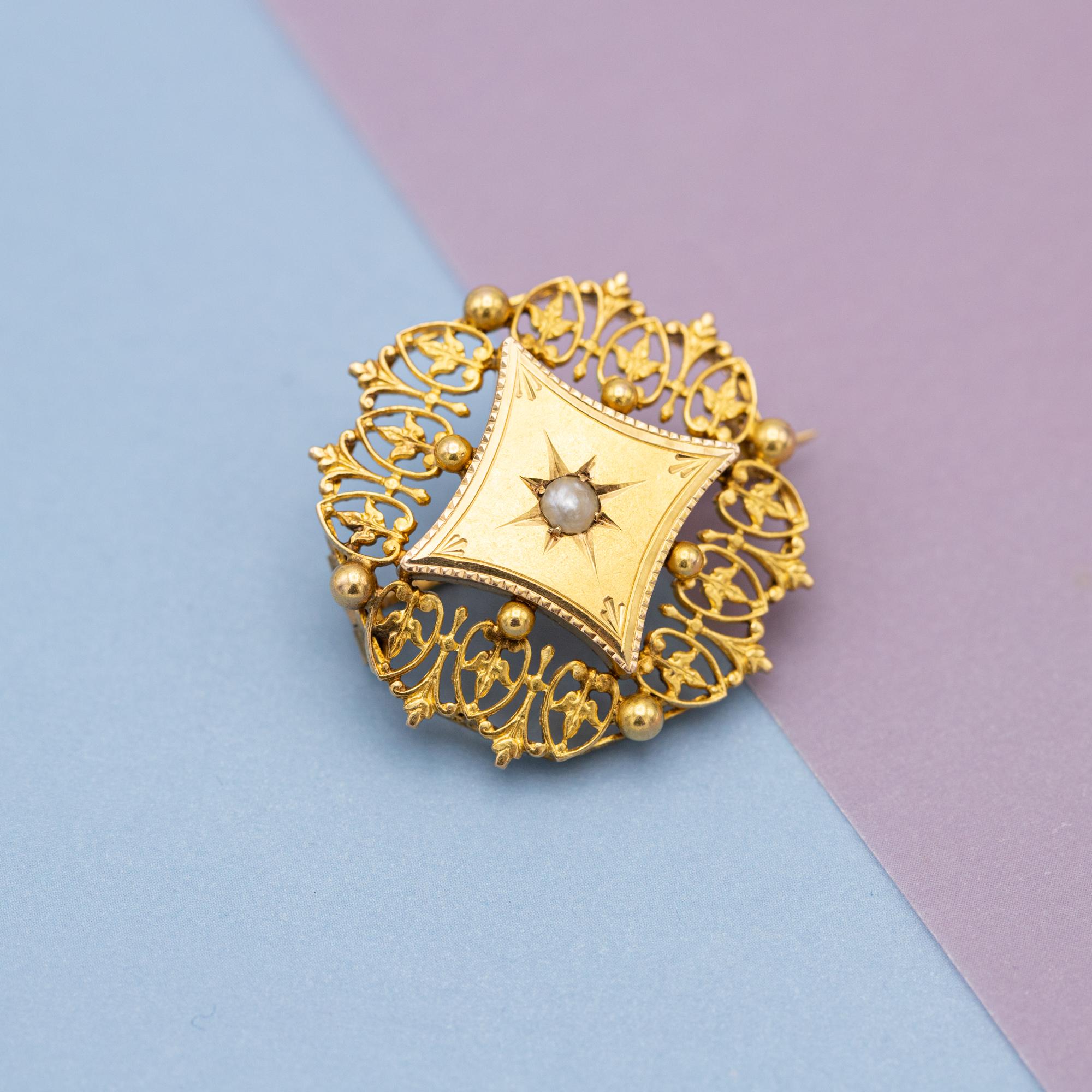 18k French Art Nouveau brooch - Late Victorian jewelry - Floral Napoleon III pin 5