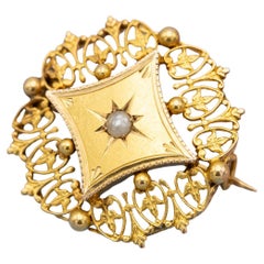 Broche Art Nouveau francés de 18 quilates - Joyería victoriana tardía - Alfiler Floral Napoleón III