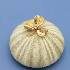 18k French Art Nouveau brooch - Victorian jewelry - clover pin - Antique luck