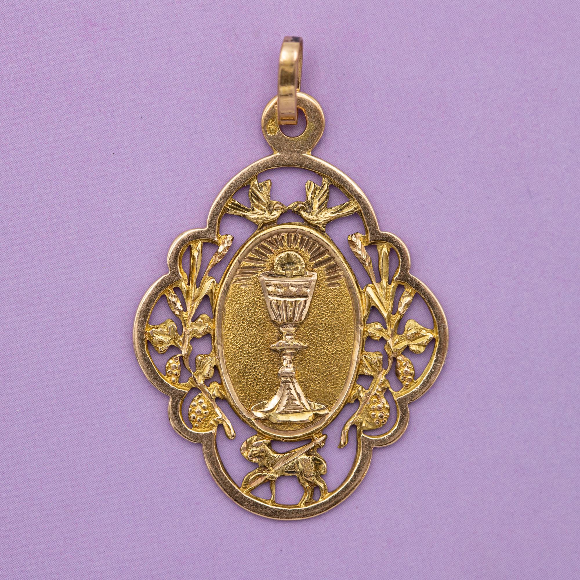 Edwardian 18K French Chalice and host pendant - rare Antique Catholic charm - solid gold