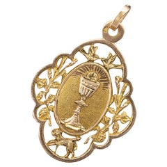 18K French Chalice and host pendant - rare Antique Catholic charm - solid gold