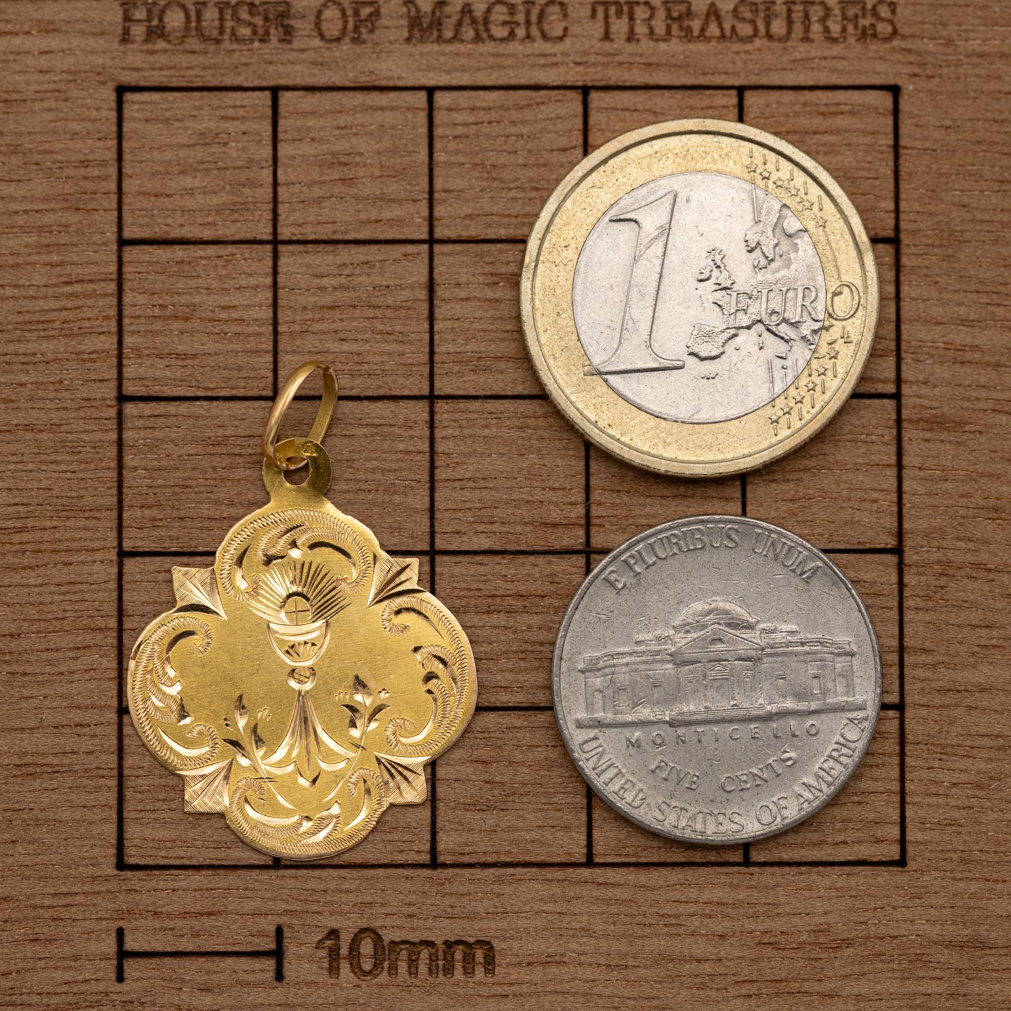  Pendentif en forme de calice et d'hostie, 18K, rare charme catholique antique, marque tête de cheval Unisexe 