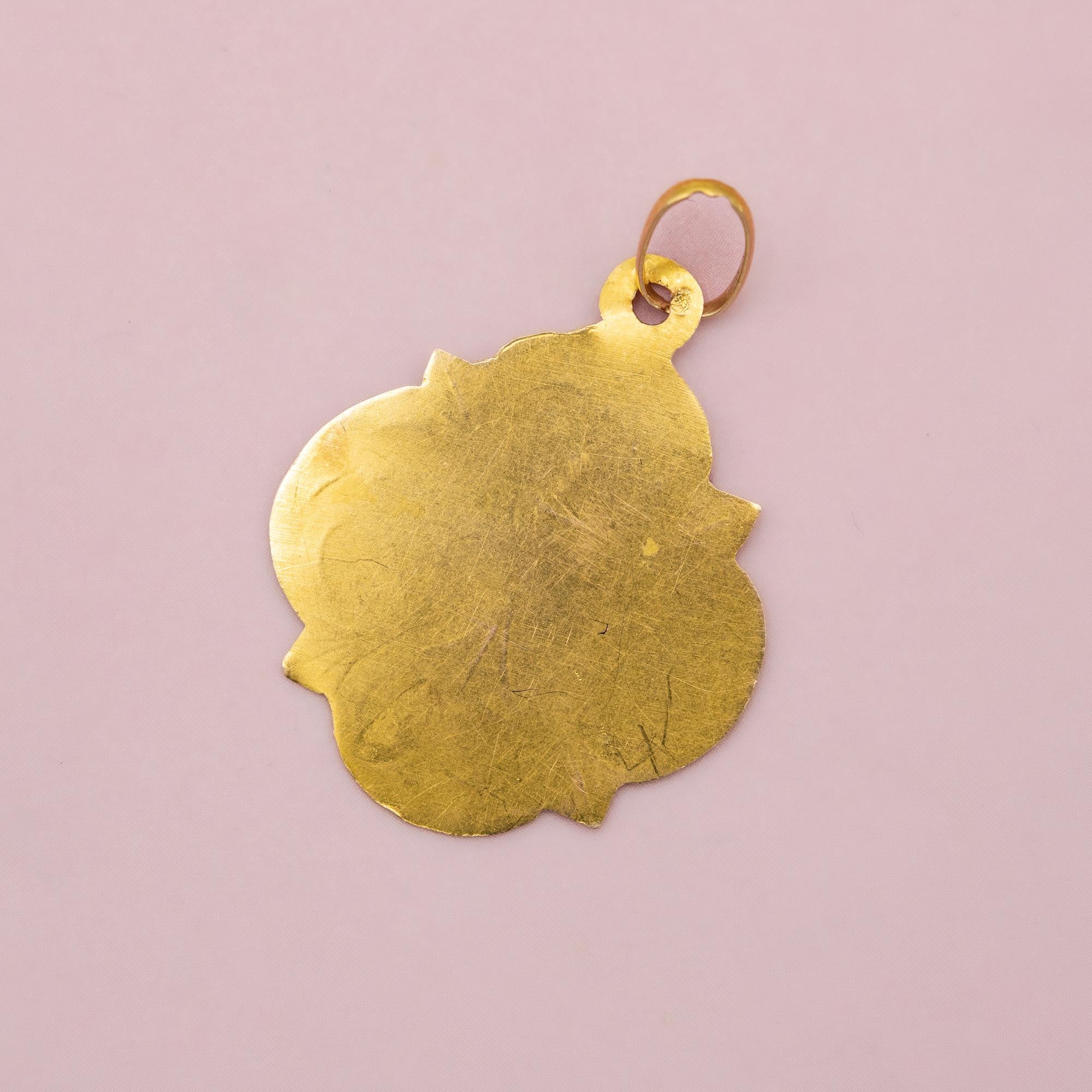 Pendentif en forme de calice et d'hostie, 18K, rare charme catholique antique, marque tête de cheval 2
