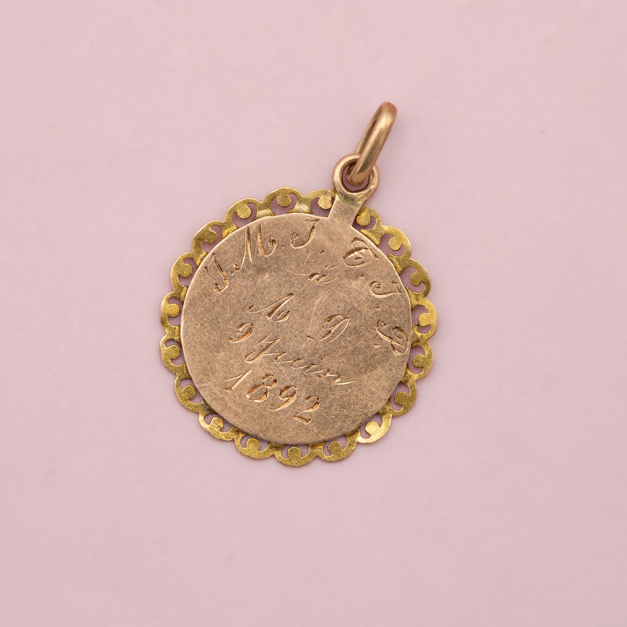18K French Chalice & host pendant, rare Antique Catholic charm, Horse head mark 3