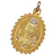 18K French Chalice & host pendant - rare Antique Catholic charm - Religious