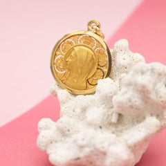 18k French Large Retro yellow gold Virgin Mary charm - Vintage religious pendant