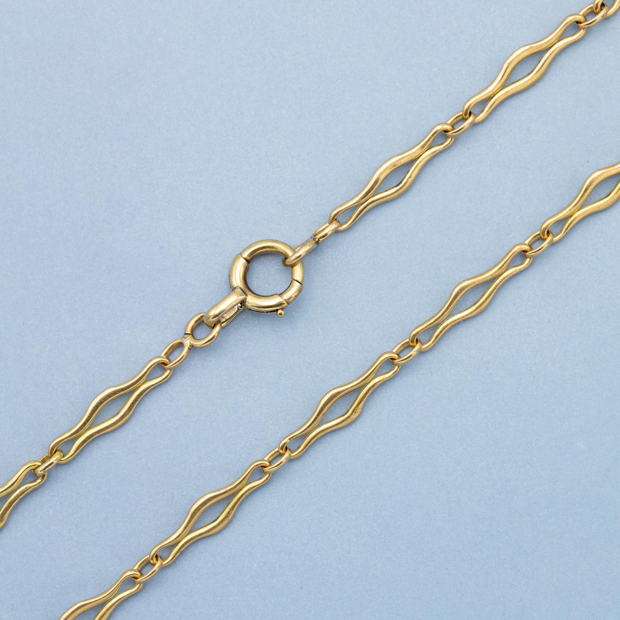 18K French solid gold pocket watch chain - unique Antique Necklace - 16.34 Inch In Good Condition In Antwerp, BE