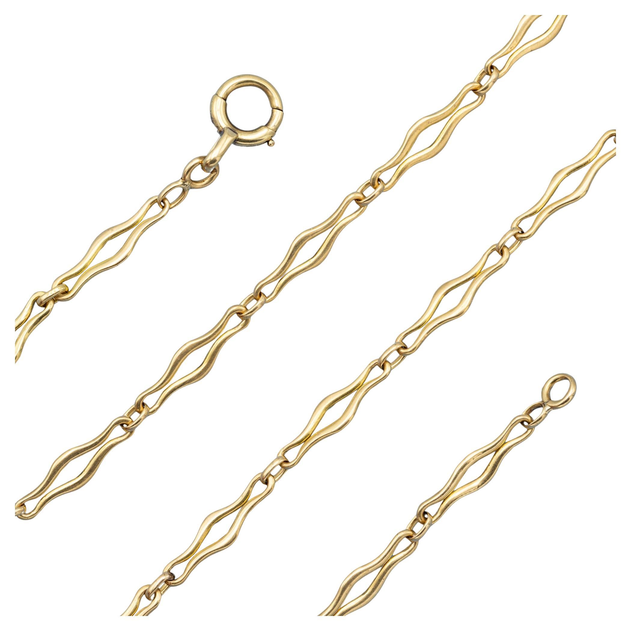 18K French solid gold pocket watch chain - unique Antique Necklace - 16.34 Inch For Sale