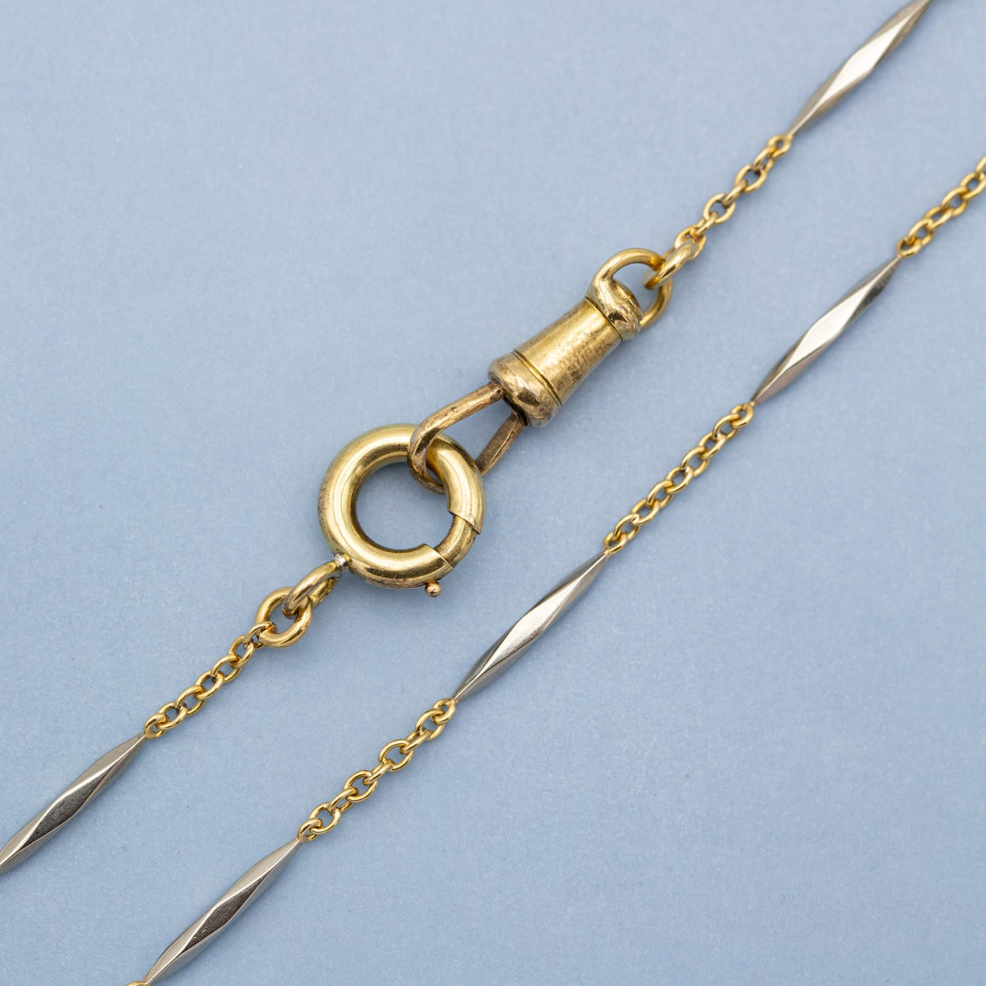 18K French solid gold watch chain - unique Antique Necklace - 13.98 Inch - 8.1gr 1