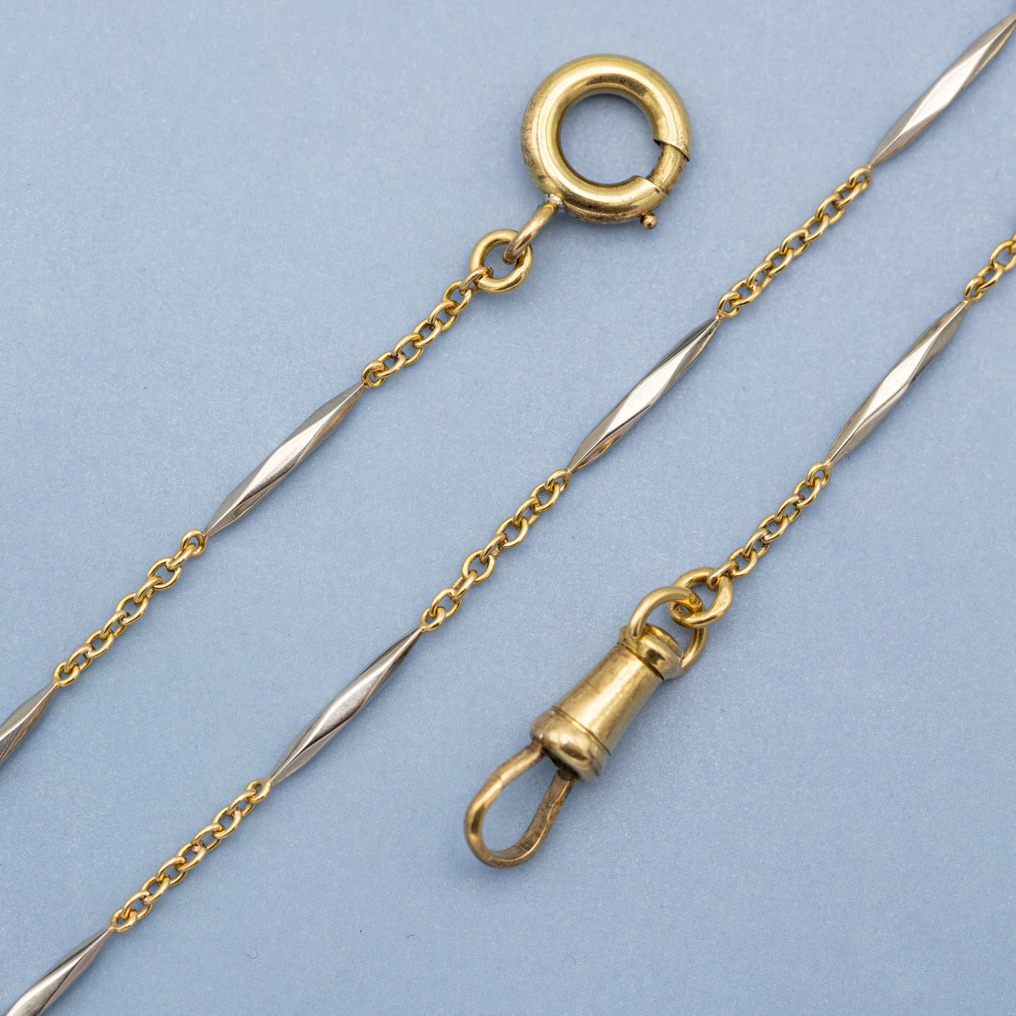 18K French solid gold watch chain - unique Antique Necklace - 13.98 Inch - 8.1gr 2