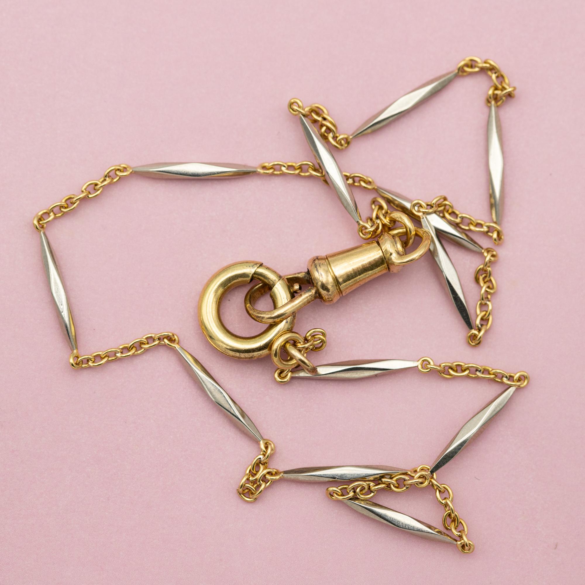 18K French solid gold watch chain - unique Antique Necklace - 13.98 Inch - 8.1gr 3