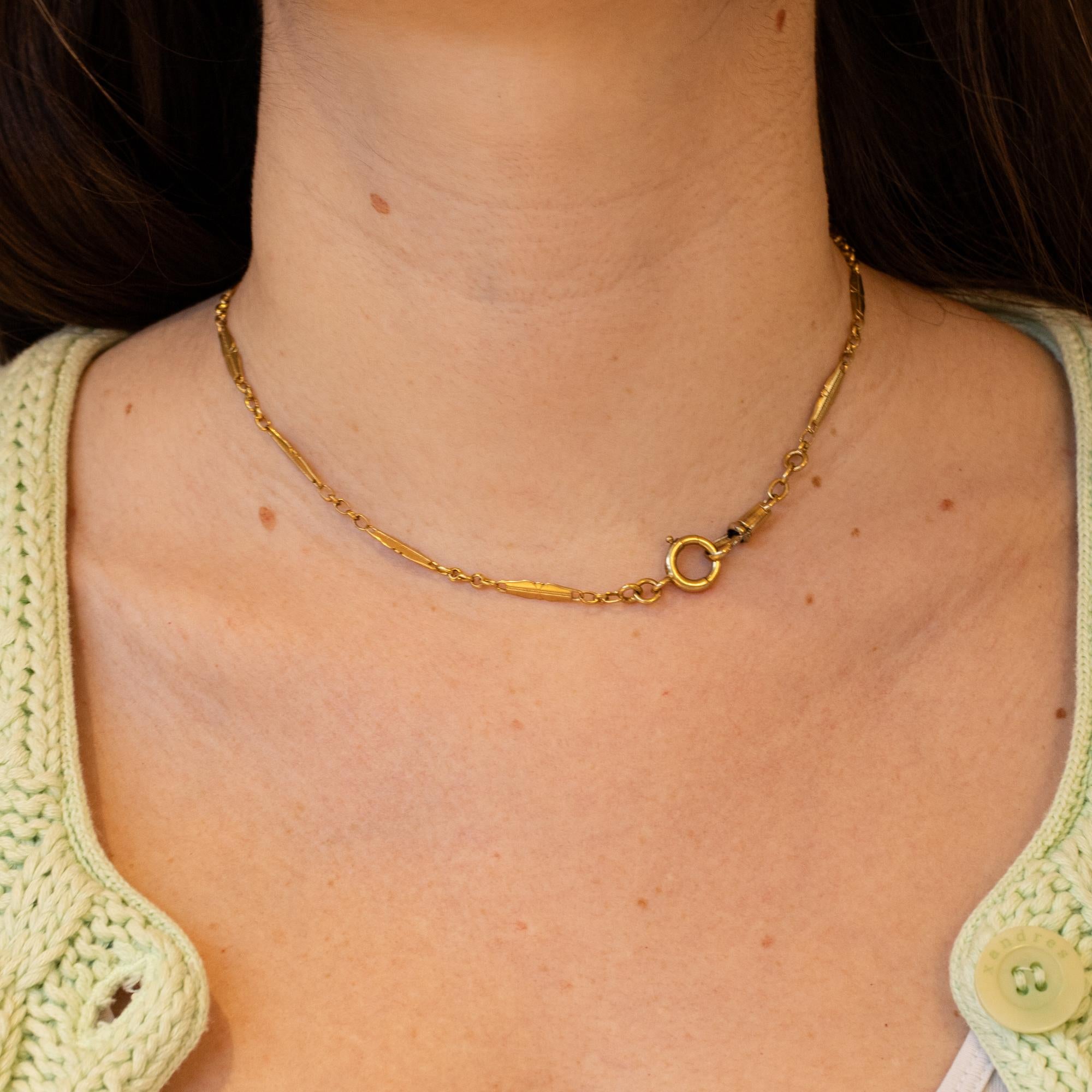 18K French solid gold watch chain - unique Antique Necklace - 14.96 Inch For Sale 5