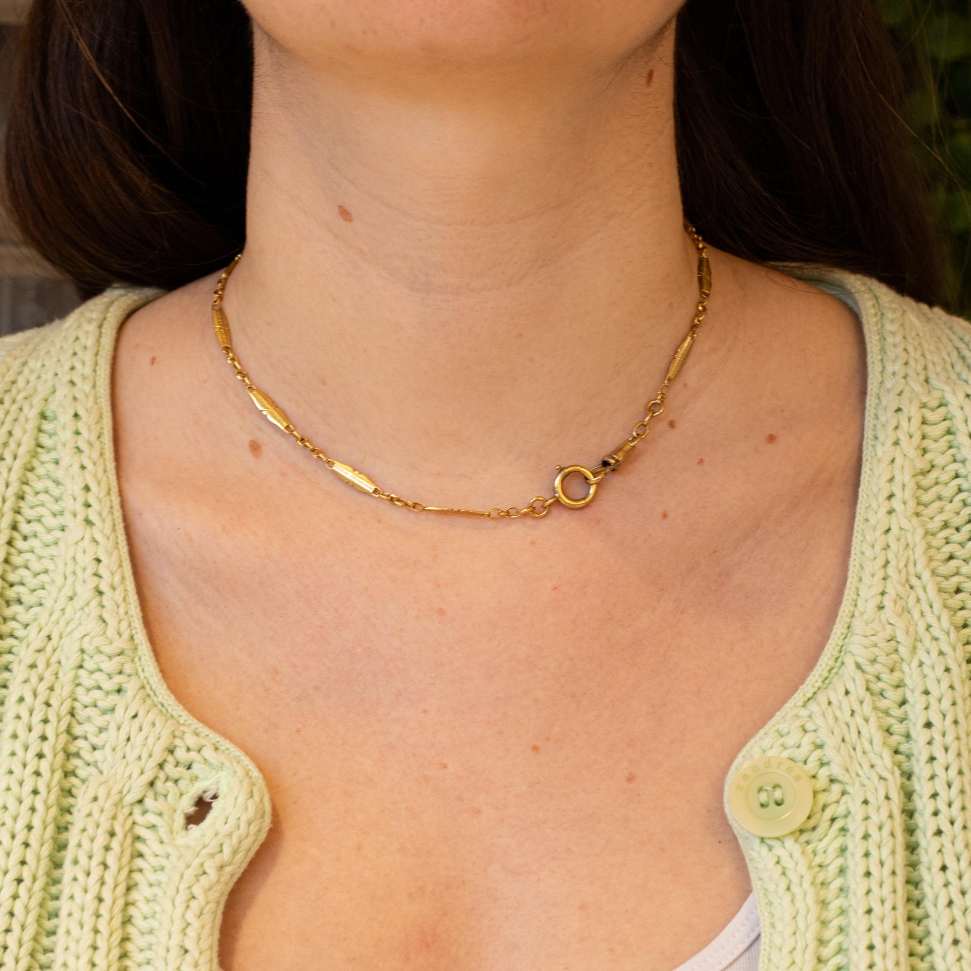 18K French solid gold watch chain - unique Antique Necklace - 14.96 Inch For Sale 6