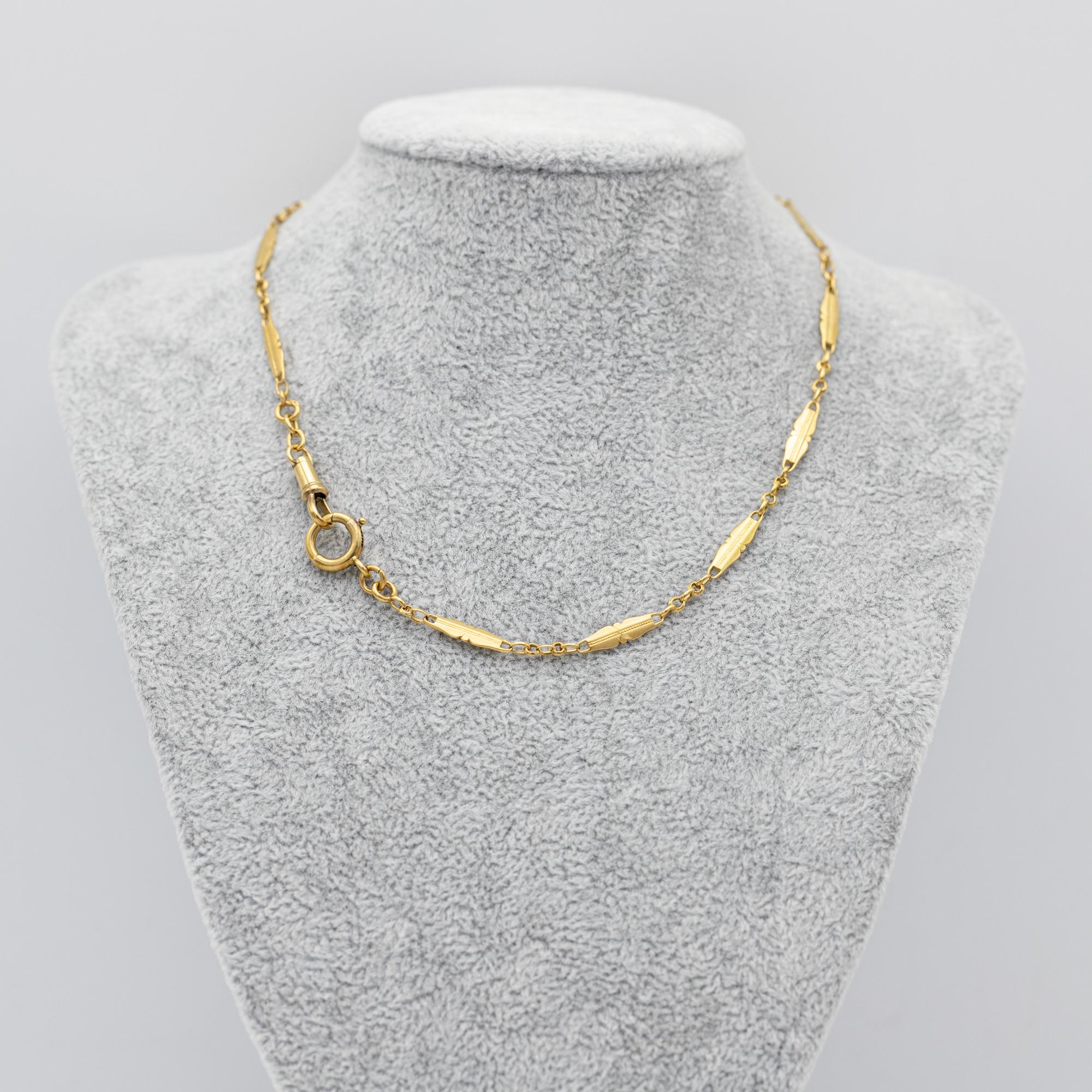 Victorian 18K French solid gold watch chain - unique Antique Necklace - 14.96 Inch For Sale