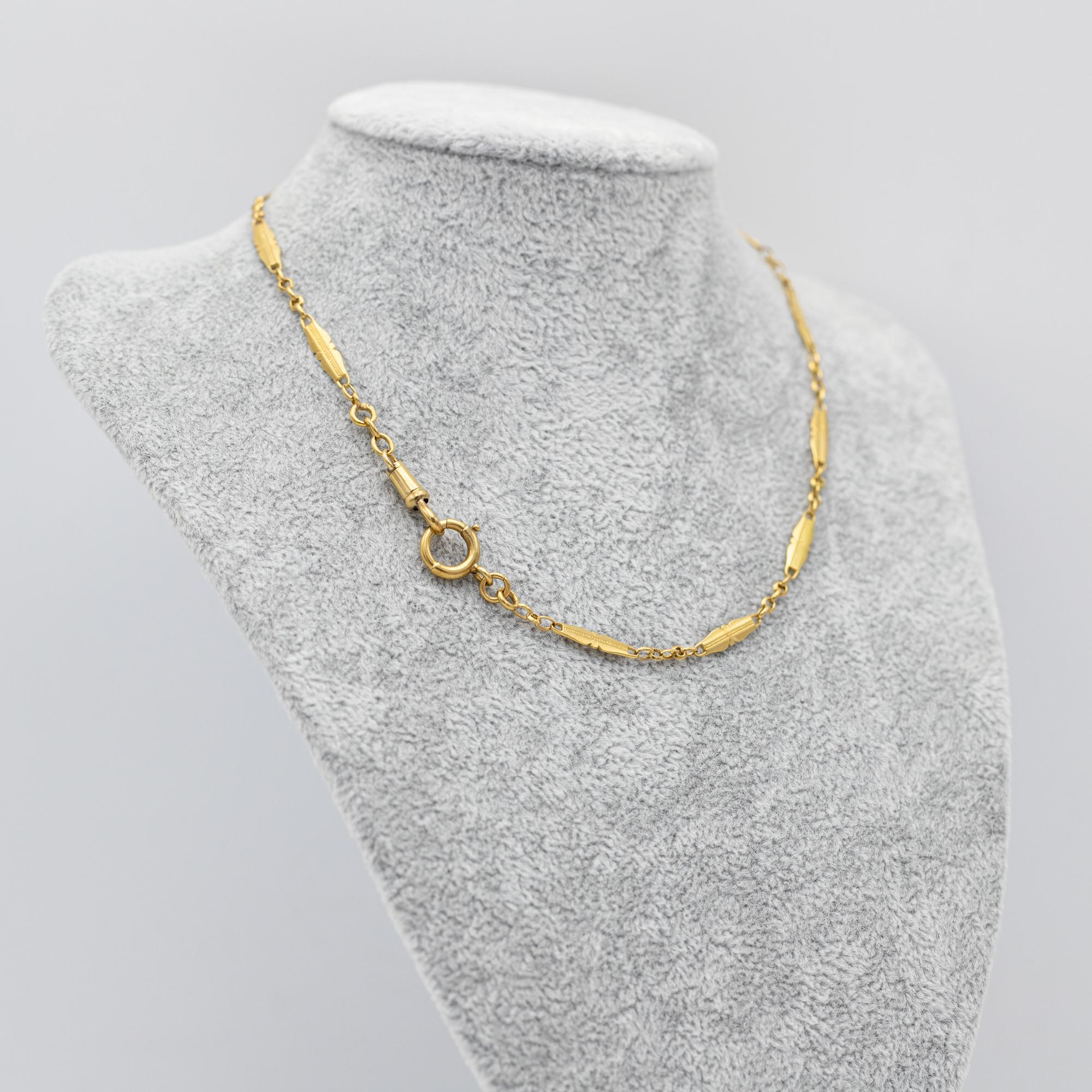 18K French solid gold watch chain - unique Antique Necklace - 14.96 Inch In Good Condition For Sale In Antwerp, BE