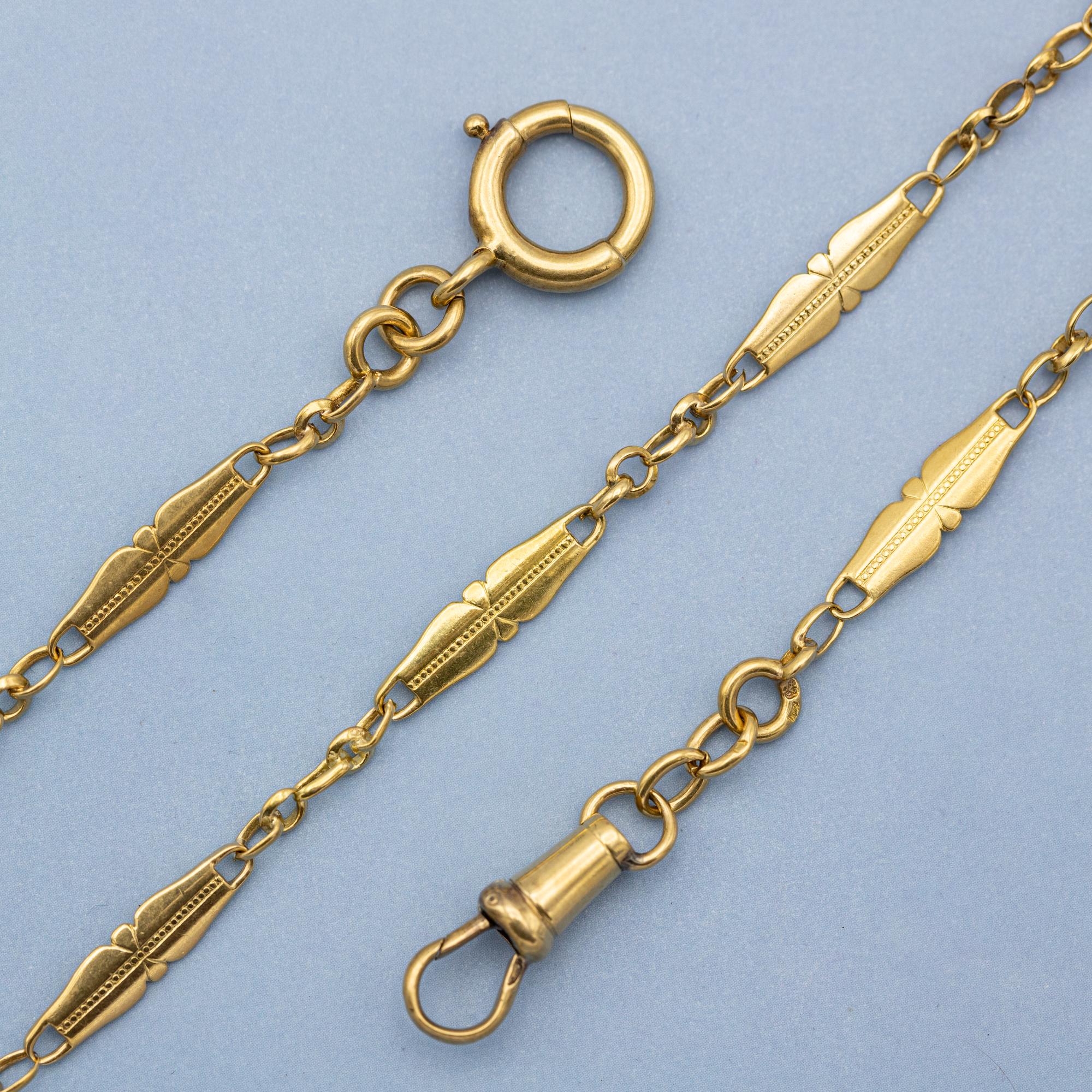 18K French solid gold watch chain - unique Antique Necklace - 14.96 Inch For Sale 1