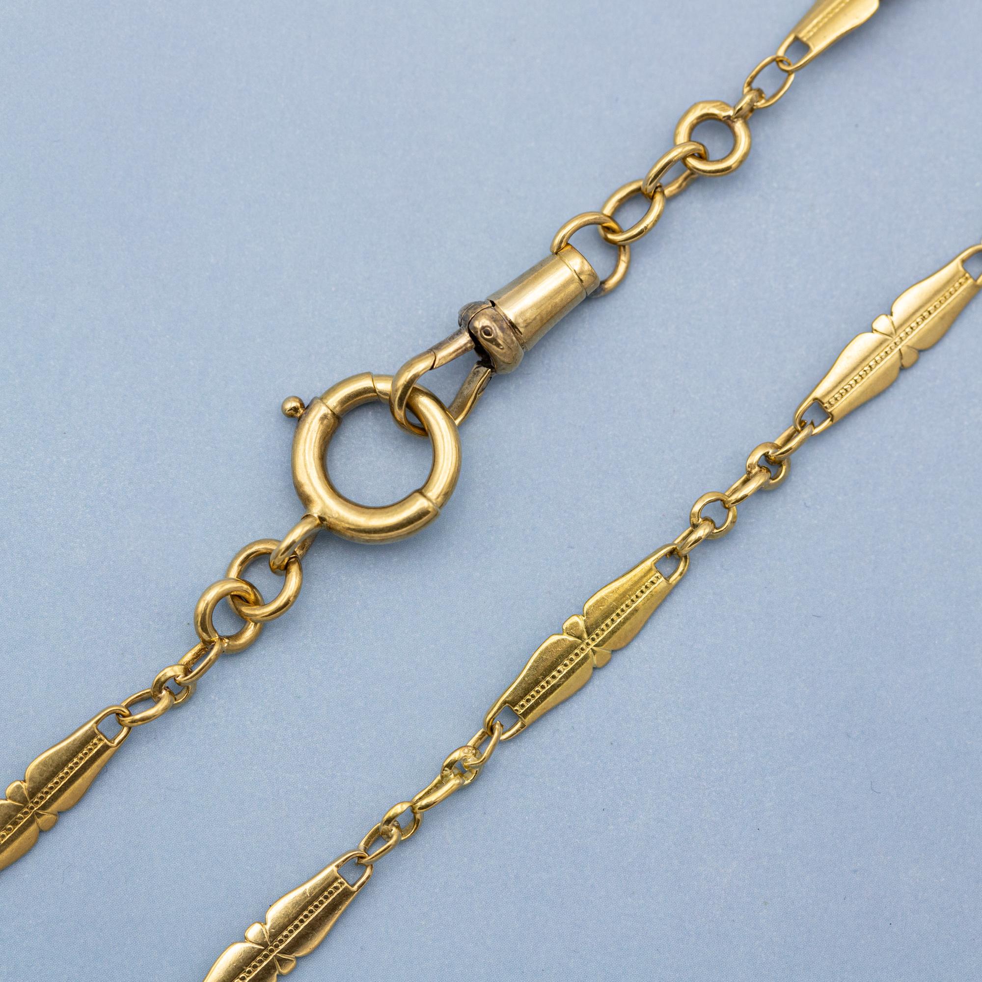 18K French solid gold watch chain - unique Antique Necklace - 14.96 Inch For Sale 2