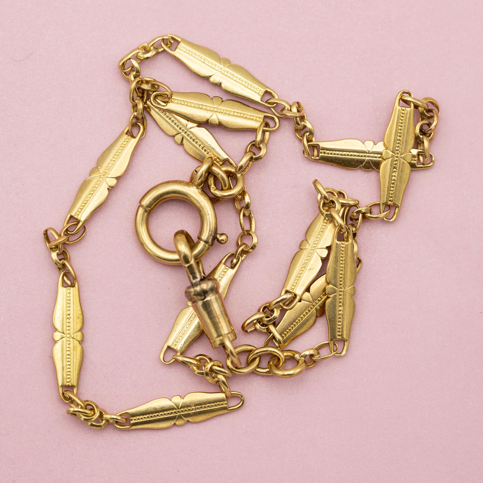 18K French solid gold watch chain - unique Antique Necklace - 14.96 Inch For Sale 3
