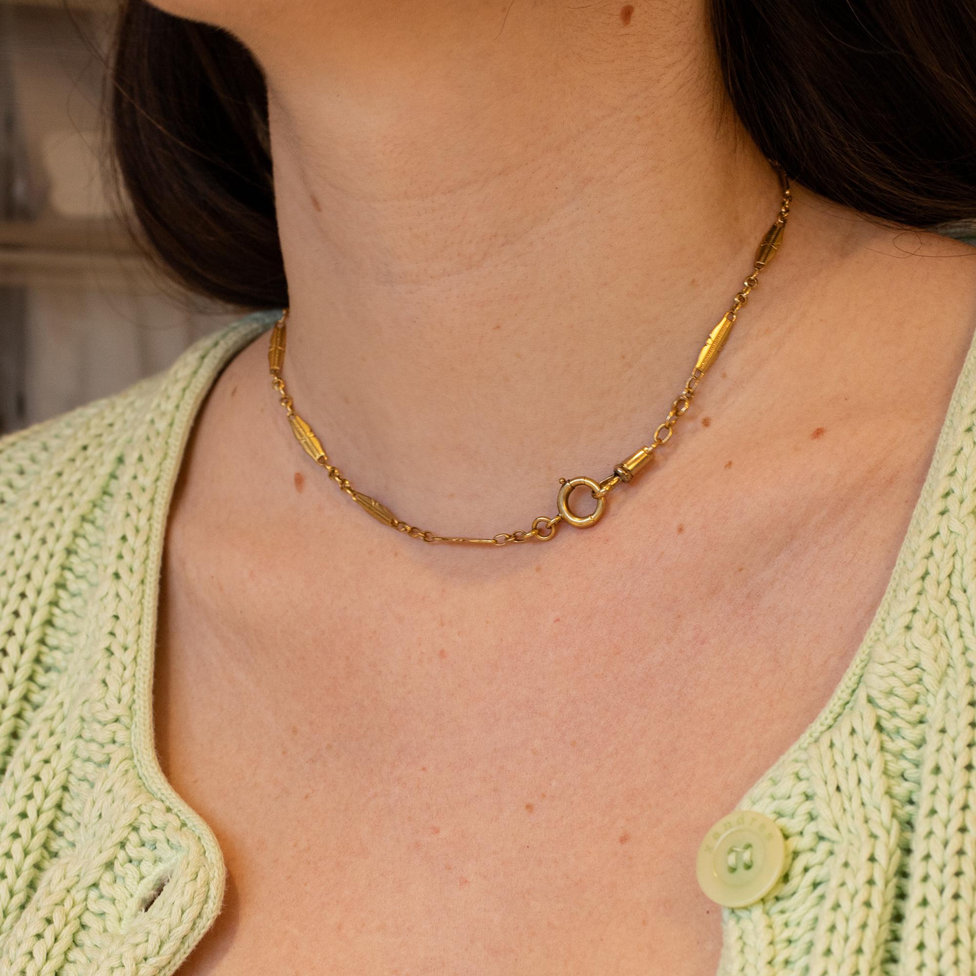 18K French solid gold watch chain - unique Antique Necklace - 14.96 Inch For Sale 4