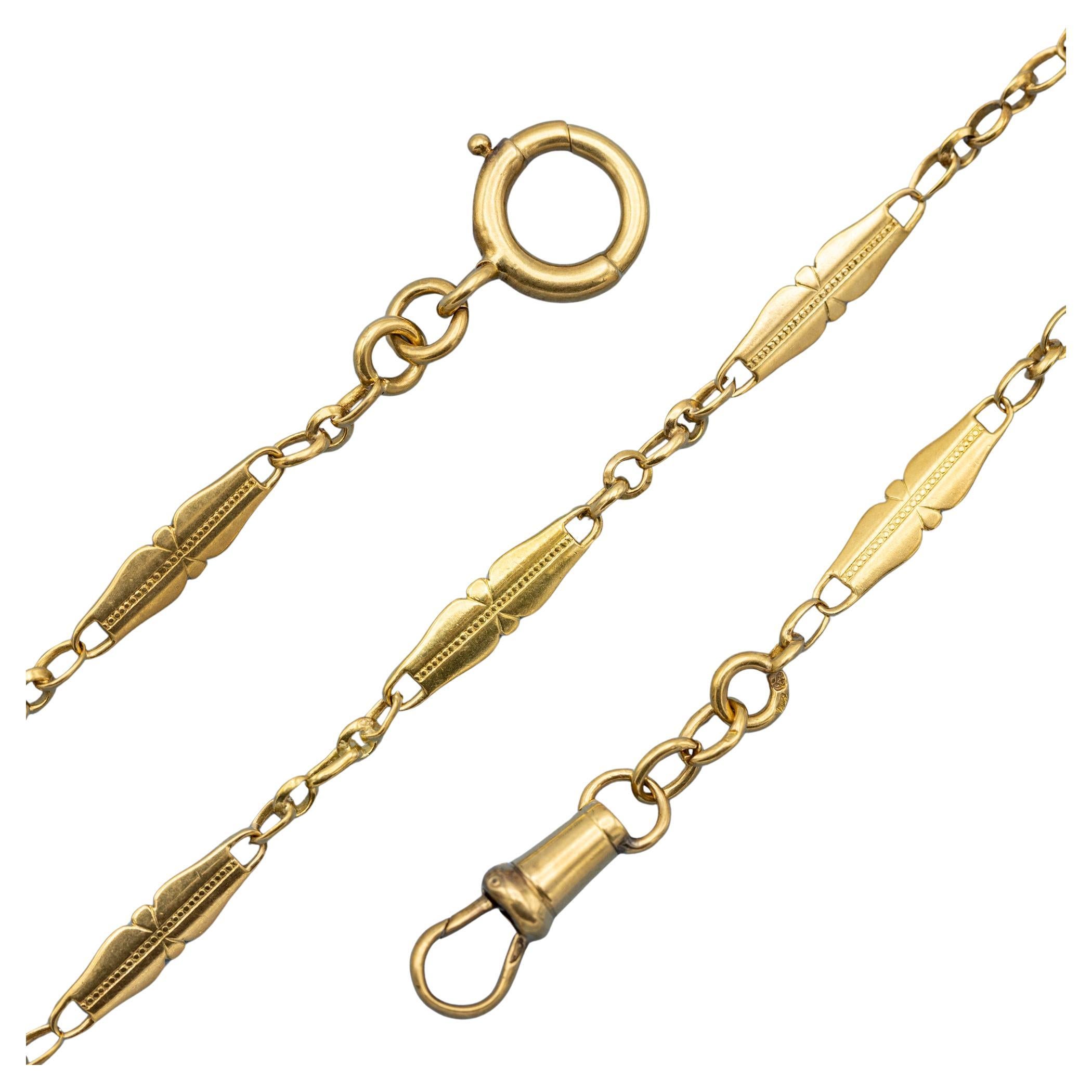18K French solid gold watch chain - unique Antique Necklace - 14.96 Inch
