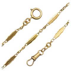 18K French solid gold watch chain - unique Antique Necklace - 14.96 Inch