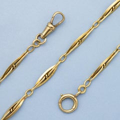 18K French solid gold watch chain - unique Antique Necklace - 15.35 Inch