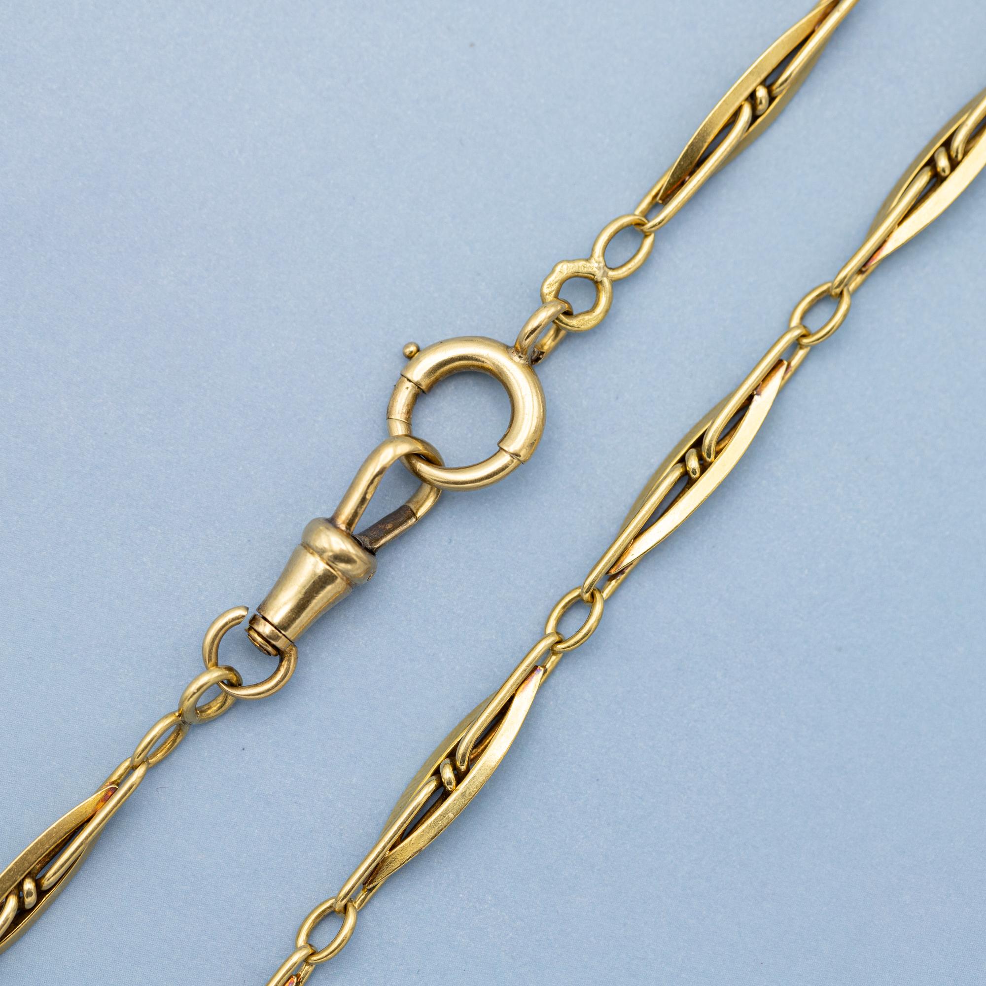 Victorian 18K French solid gold watch chain - unique Antique Necklace - 15.35 Inch For Sale