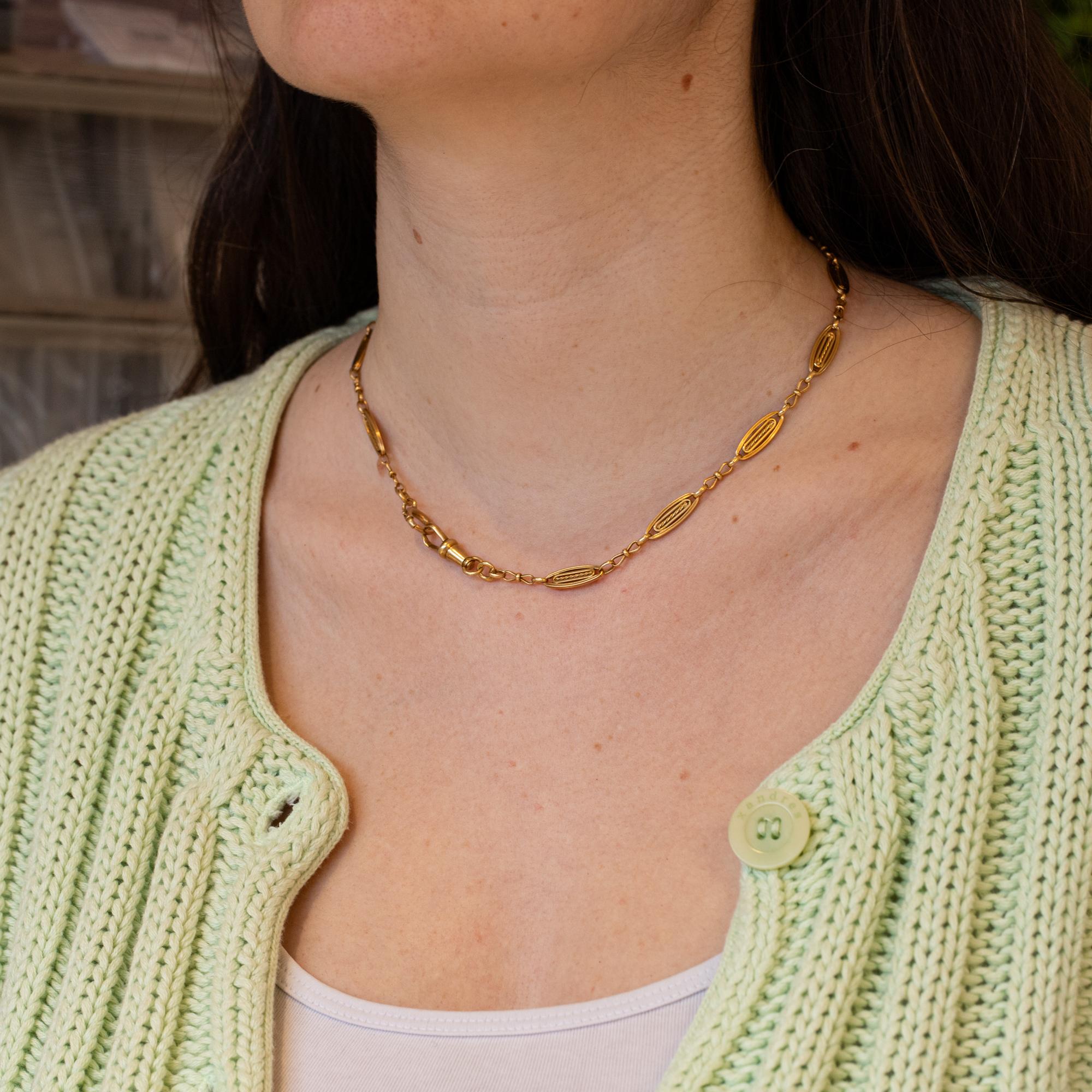 18K French solid gold watch chain - unique Antique Necklace - 16.14 Inch 6