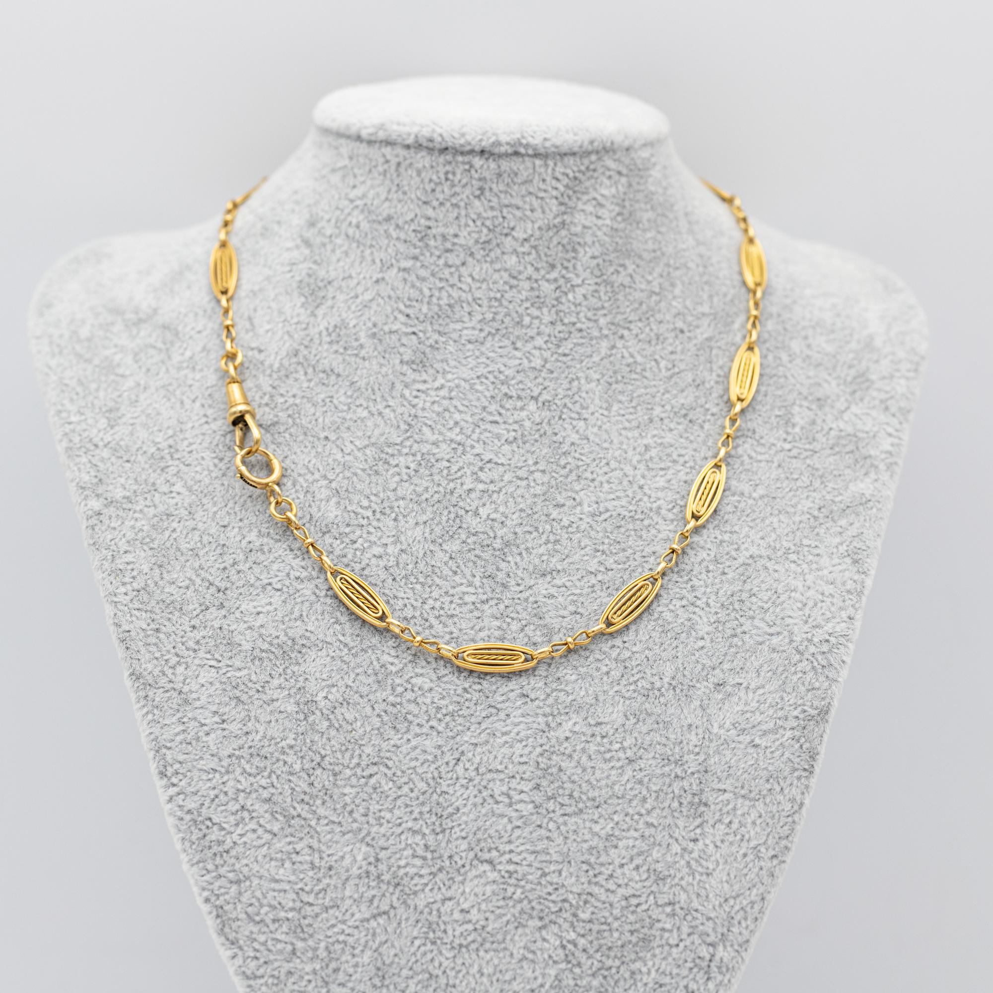 Victorian 18K French solid gold watch chain - unique Antique Necklace - 16.14 Inch