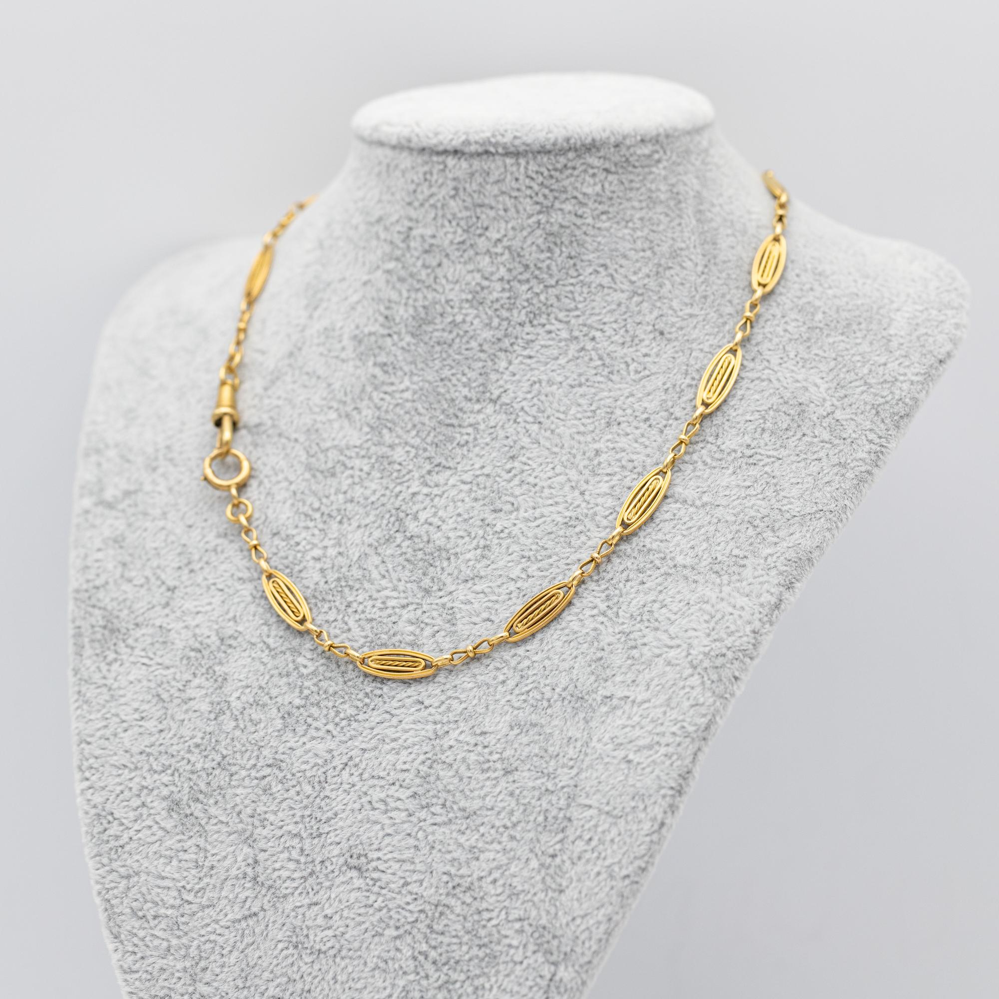 18K French solid gold watch chain - unique Antique Necklace - 16.14 Inch In Good Condition In Antwerp, BE