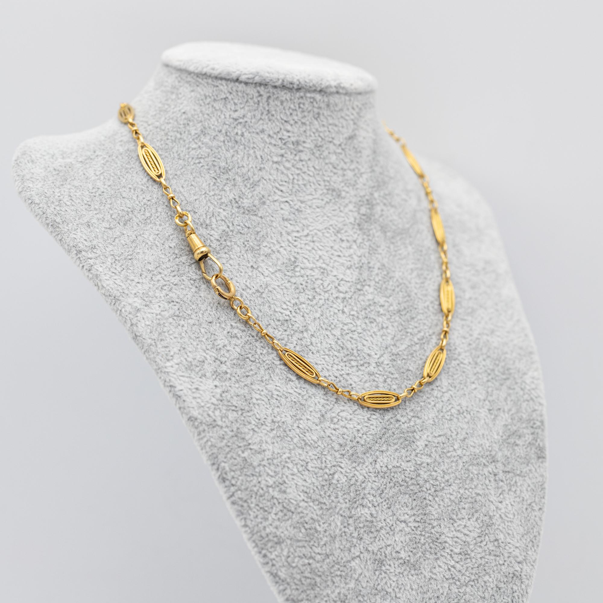 Women's or Men's 18K French solid gold watch chain - unique Antique Necklace - 16.14 Inch
