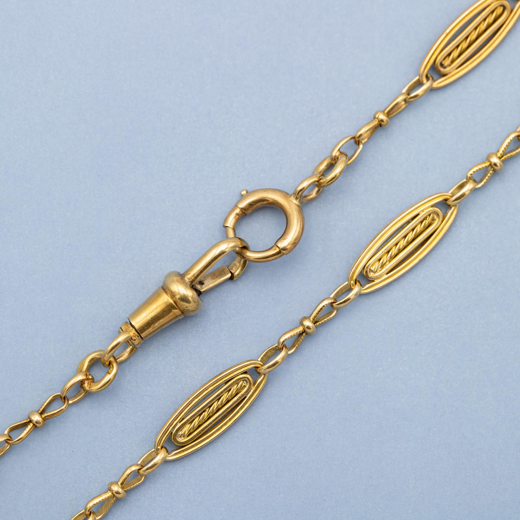 18K French solid gold watch chain - unique Antique Necklace - 16.14 Inch 1
