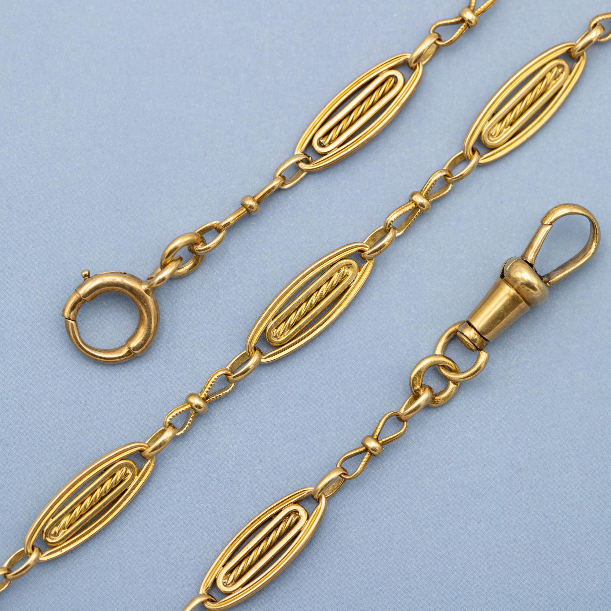 18K French solid gold watch chain - unique Antique Necklace - 16.14 Inch 2
