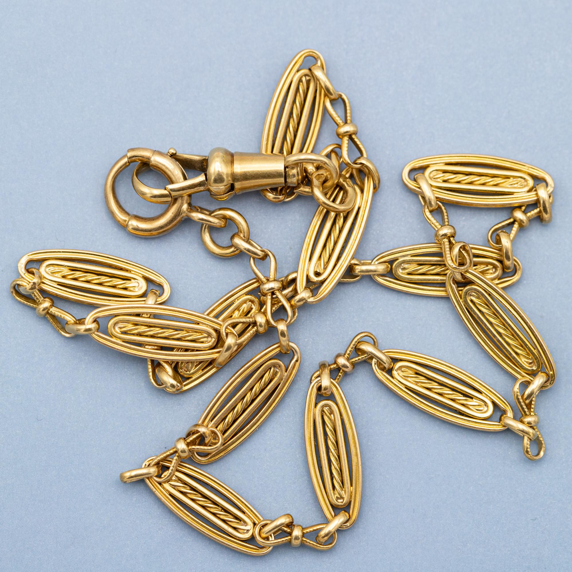 18K French solid gold watch chain - unique Antique Necklace - 16.14 Inch 3