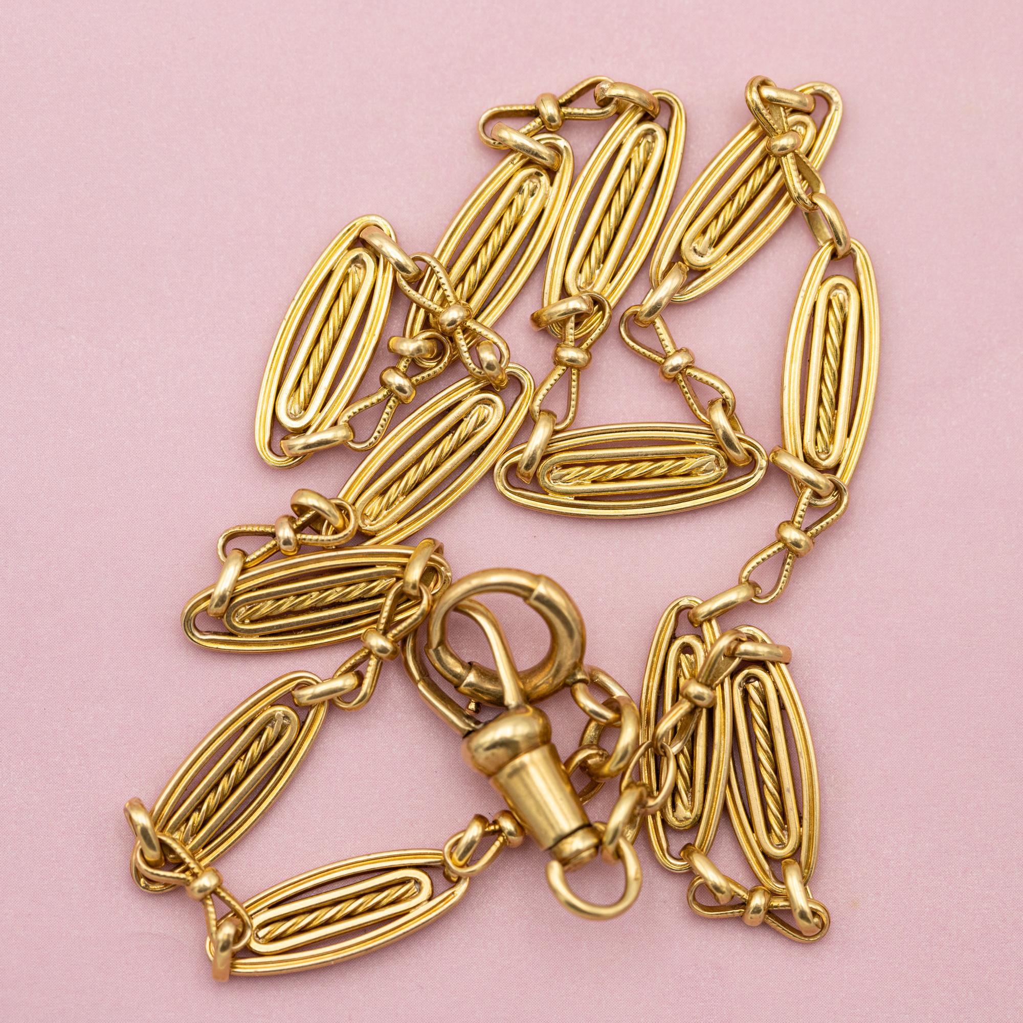18K French solid gold watch chain - unique Antique Necklace - 16.14 Inch 4
