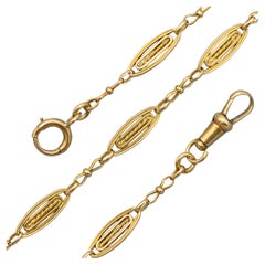 18K French solid gold watch chain - unique Antique Necklace - 16.14 Inch
